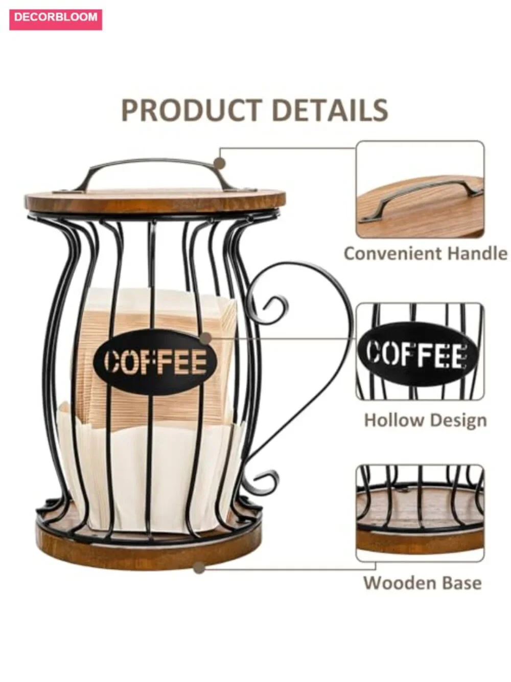 Rustic Coffee Pod Holder with Lid, Holds 12, Mug Shape